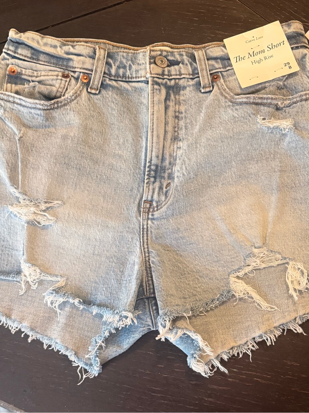 Abercrombie & Fitch Light Blue Distressed Mom Shorts - Picture 1 of 4